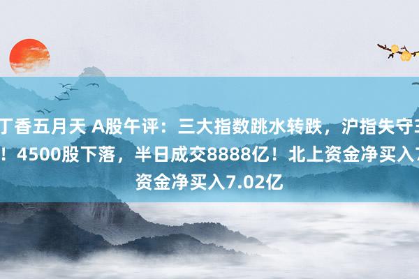 丁香五月天 A股午评：三大指数跳水转跌，沪指失守3000点！4500股下落，半日成交8888亿！北上资金净买入7.02亿